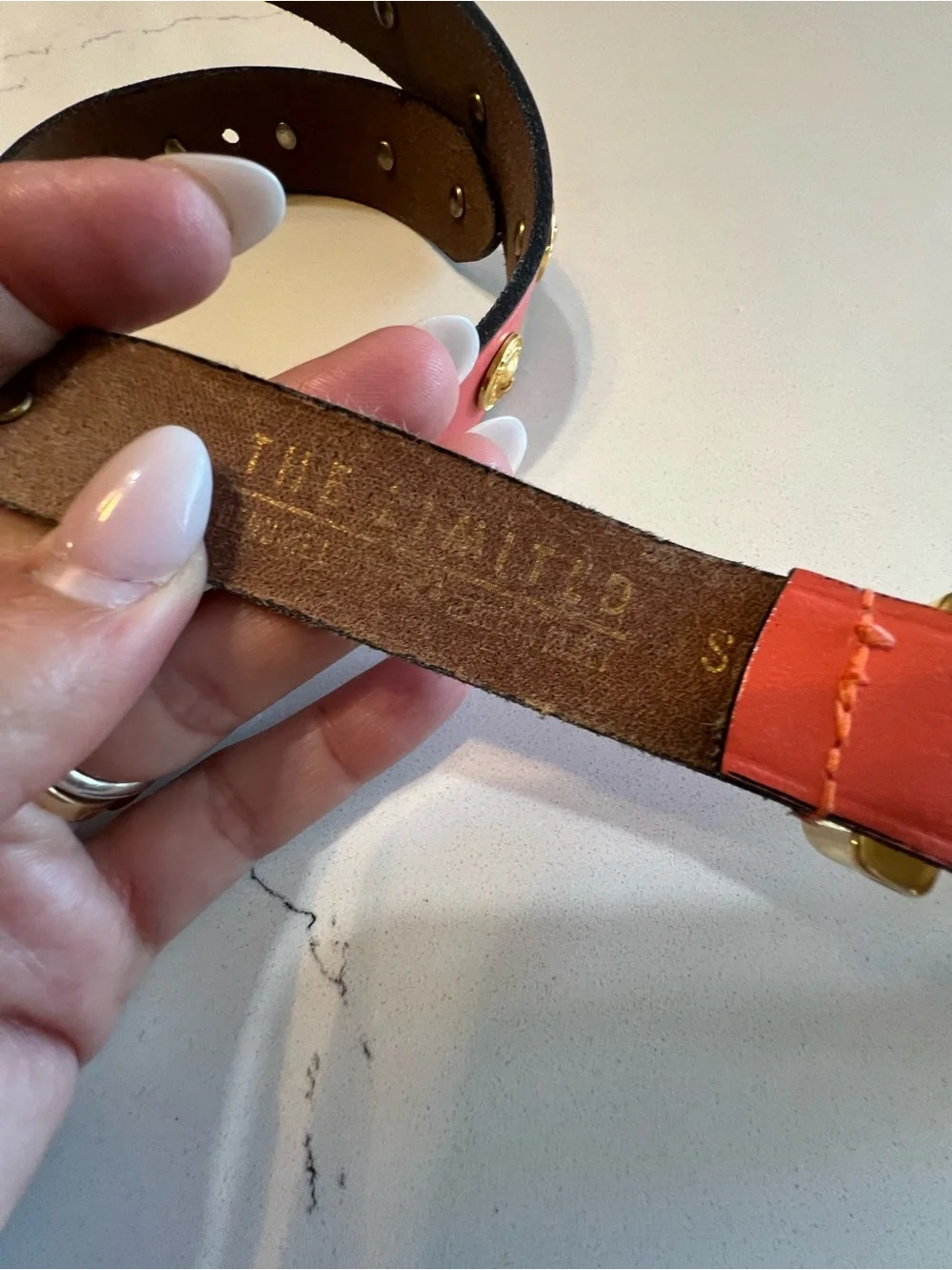 The Limited Belt Gold Lion Medallion Coral Leather Studded Belt Small S preloved